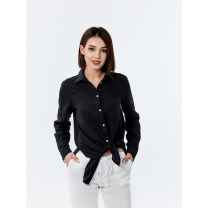 Stonewashed Linen Women Shirt - pure 100% linen flax black with mother perl  buttons pre-washed laundered Europe European linen lint free relaxed cut  shirt button down long sleeve shirt – L i n e n