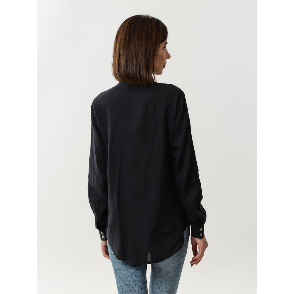 Linen Shirt - Black with Tucks - Stonewashed - Luxury Thin Linen