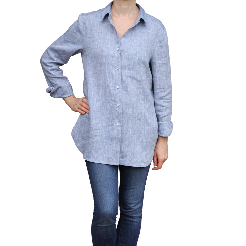 Linen Shirt - Heather Navy Blue - Stonewashed - Luxury Thin Linen