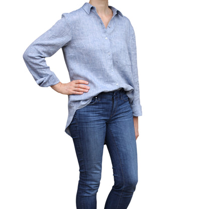 Linen Shirt - Heather Navy Blue - Stonewashed - Luxury Thin Linen