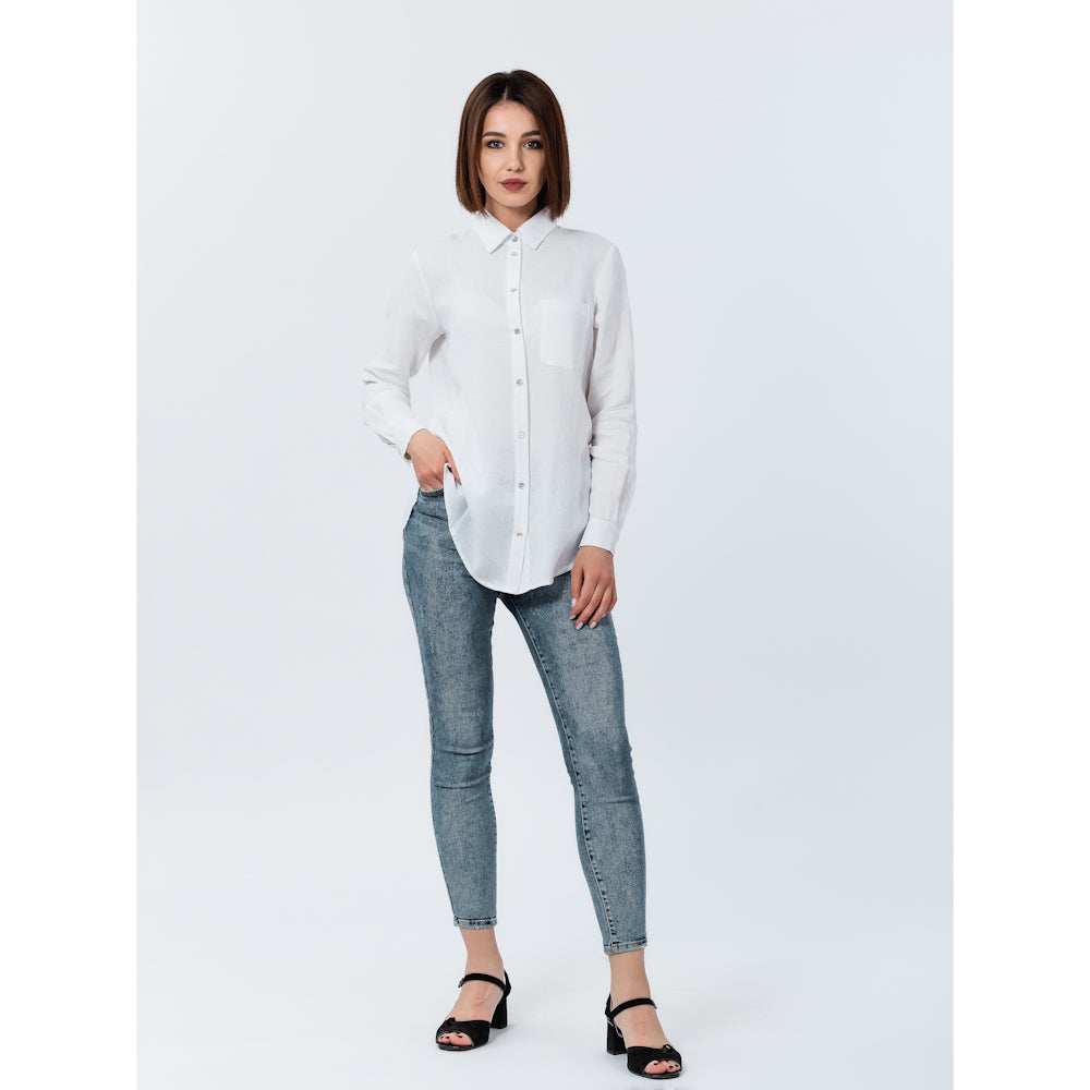 Linen Shirt - White - Stonewashed - Luxury Thin Linen