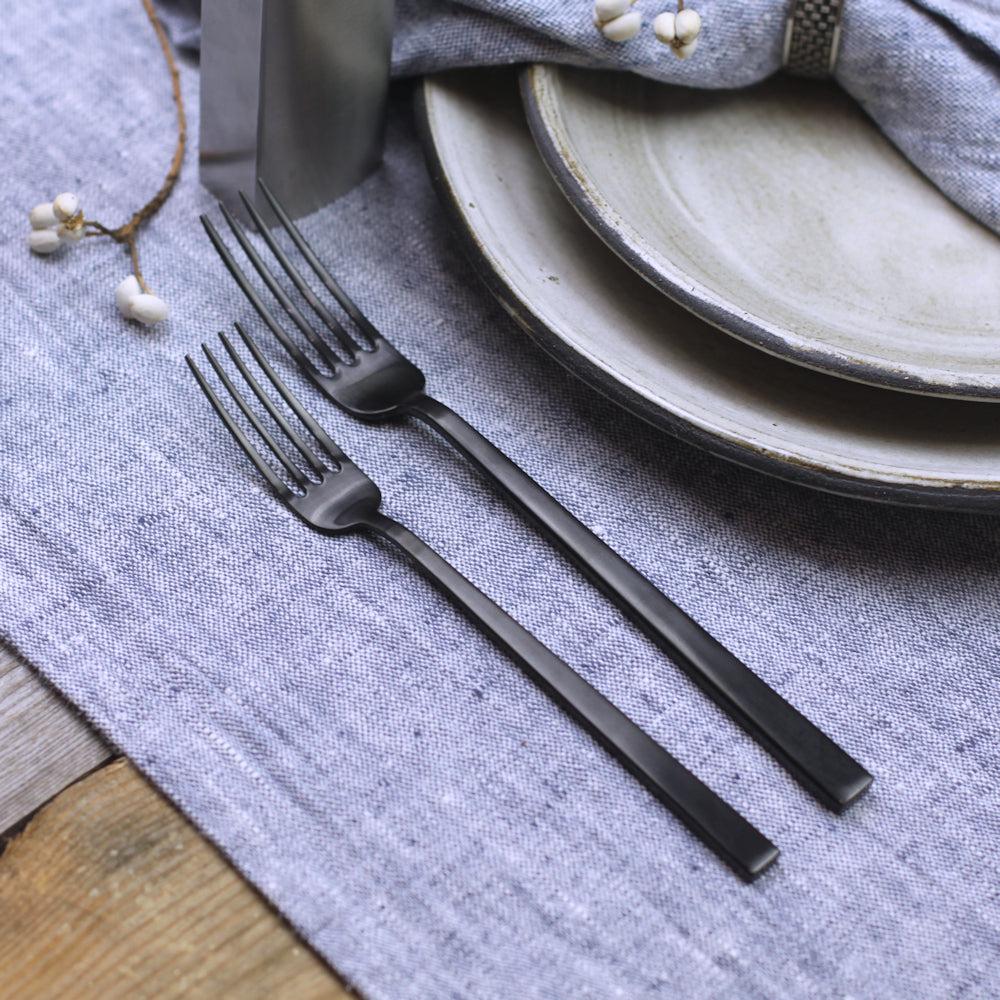Linen Table Runner - Stonewashed - Heather Blue with Frayed Edges - Luxury Thick Linen