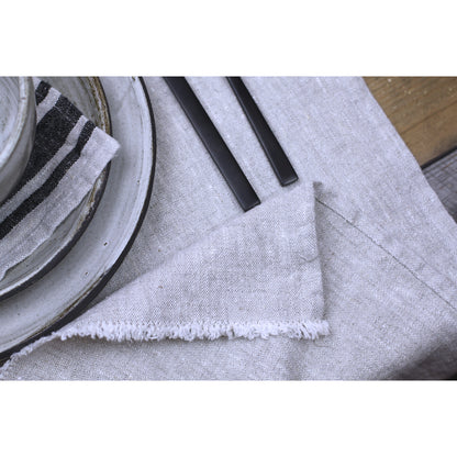 Linen Table Runner - Stonewashed - Light Natural with Frayed Edges - Luxury Thick Linen
