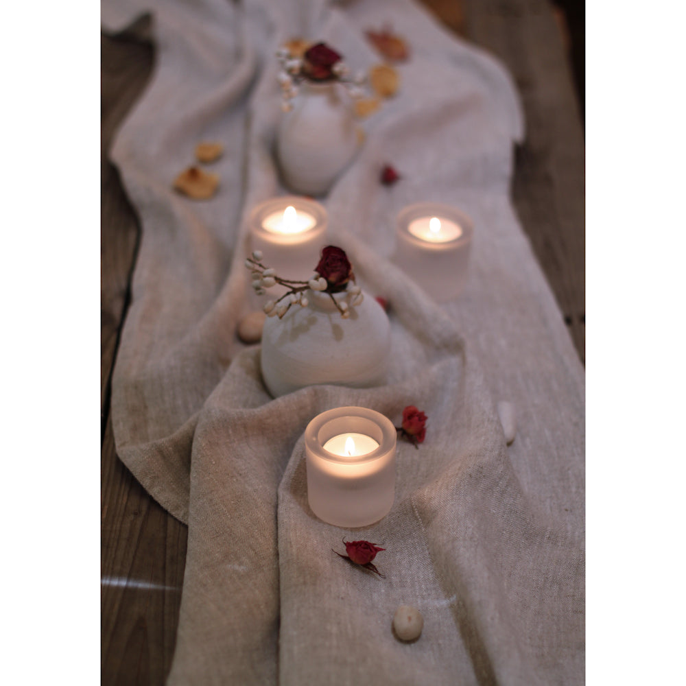 Linen Table Runner - Stonewashed - Light Natural with Frayed Edges - Luxury Thick Linen