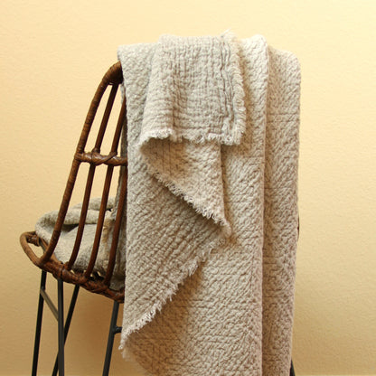 Linen Throw Expression - Stonewashed - Textured - Frayed Edges - Natural and Ivory Color