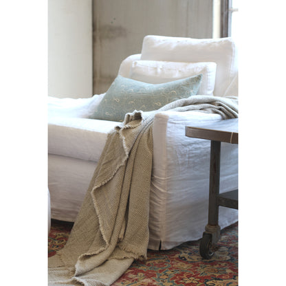 Linen Throw Lira - Stonewashed - Textured - Frayed Edges - Natural and off White Color