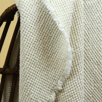 Linen Throw - Stonewashed - Waffle Textured - Frayed Edges - Off White / Ivory Color