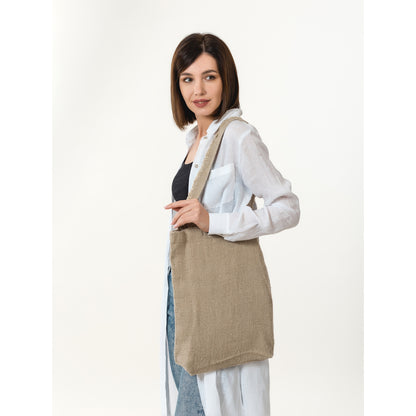 Linen Tote Bag - Stonewashed - Natural with Frayed Straps - Luxury Thick Linen