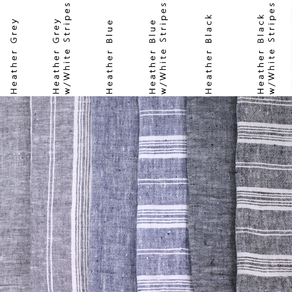 Linen Bath or Beach Towel - Stonewashed - Heather Blue with White Stripes - Luxury Thick Linen