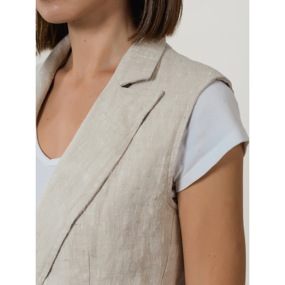 Stonewashed Linen Vest - pure 100% linen flax light natural one-buttons  pre-washed laundered Europe European linen – L i n e n C a s a