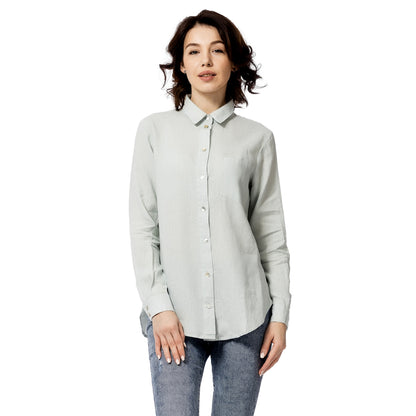 Stonewashed Linen Women Shirt - pure 100% linen flax white with mother perl  buttons pre-washed laundered Europe European linen lint free relaxed cut  shirt button down long sleeve shirt – L i n e n